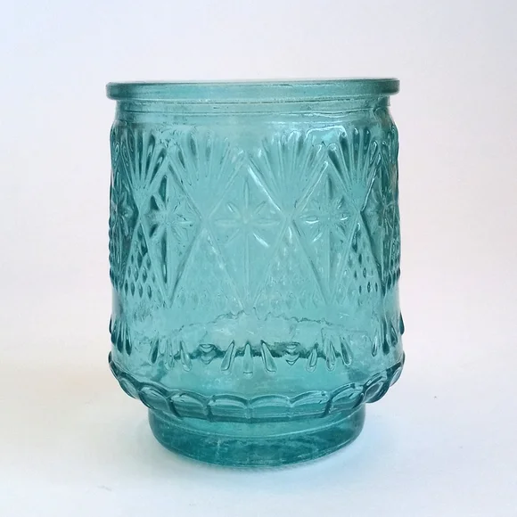 Vintage Shabby Chic Pink Sea Green and Aqua Blue Candle Glass Votives Set of 3 - Picture 2 of 11